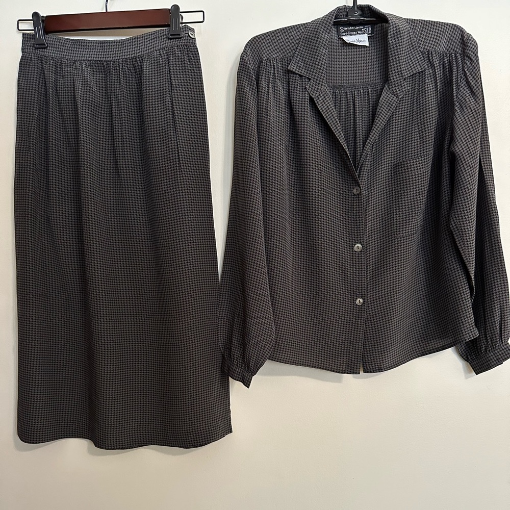 Vintage Carole Little St-Tropez W Silk Black/Gray Houndstooth 2-Piece Dress Sz 6 - Picture 3 of 16